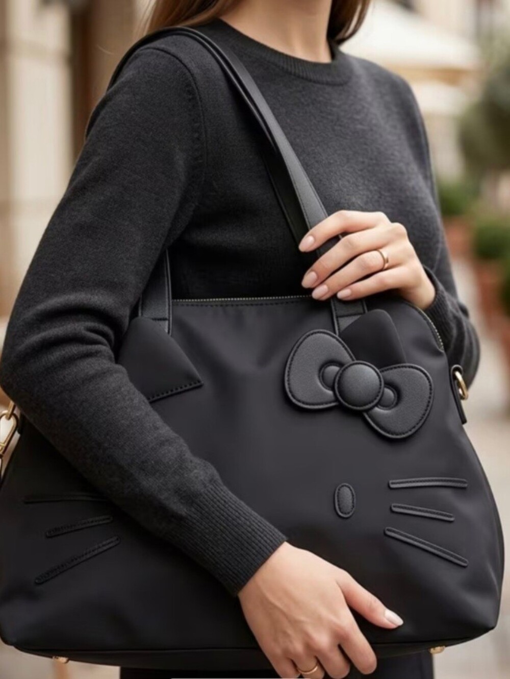 Hello Kitty Tote, NEW! Black On Black - Picture 4 of 6
